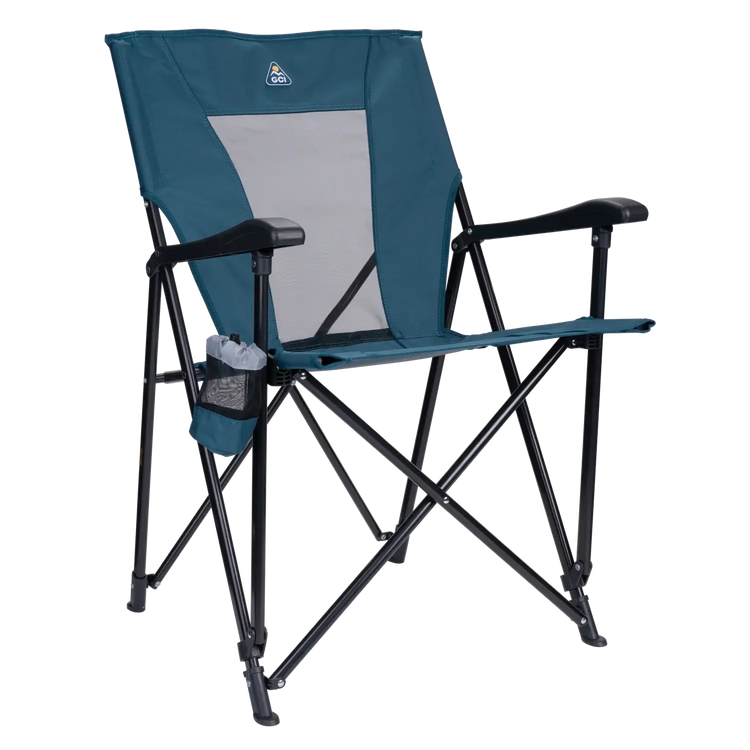Front right angle of the teal eazy chair.