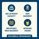 Features and technology overview of the black Eazy Chair XL. 