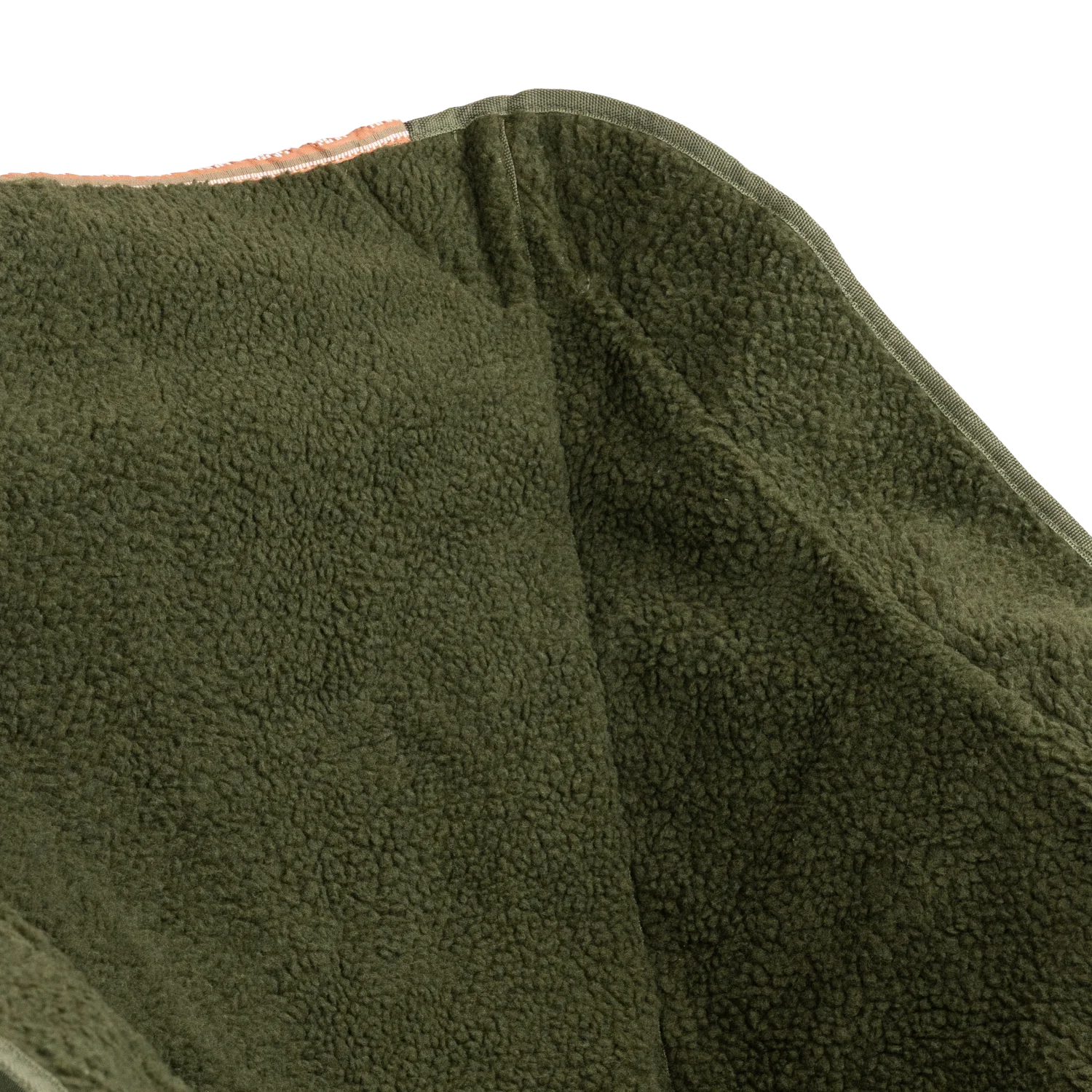 Close up view of the soft fleece fabric on the olive Fleece Rocker.
