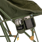 Close up view of the beverage holder and phone pocket on the olive Fleece Rocker.