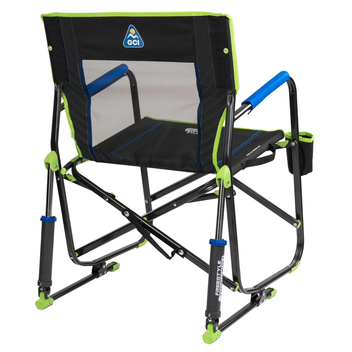 Back right view of the blue/green shockwave Freestyle Rocker.