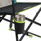 Close-up of the cup holder on the blue/green shockwave Freestyle Rocker.