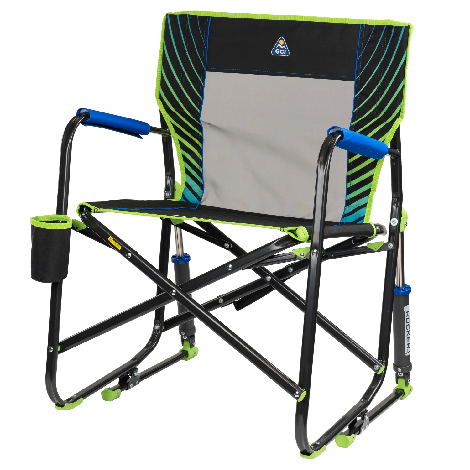 Front left view of the blue/green shockwave Freestyle Rocker.