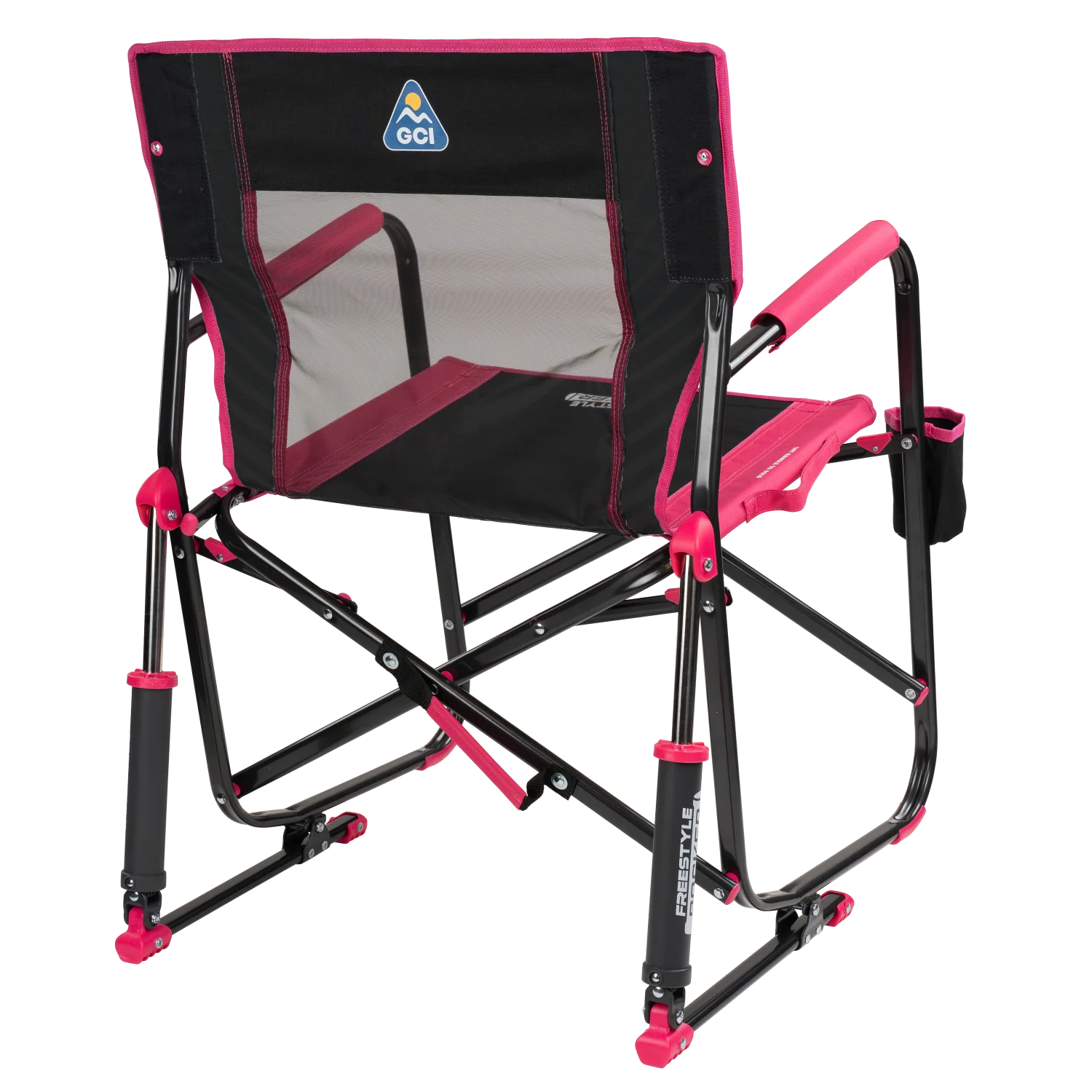 Back right view of the pink shockwave Freestyle Rocker.