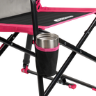 Close-up of the cup holder on the pink shockwave Freestyle Rocker.