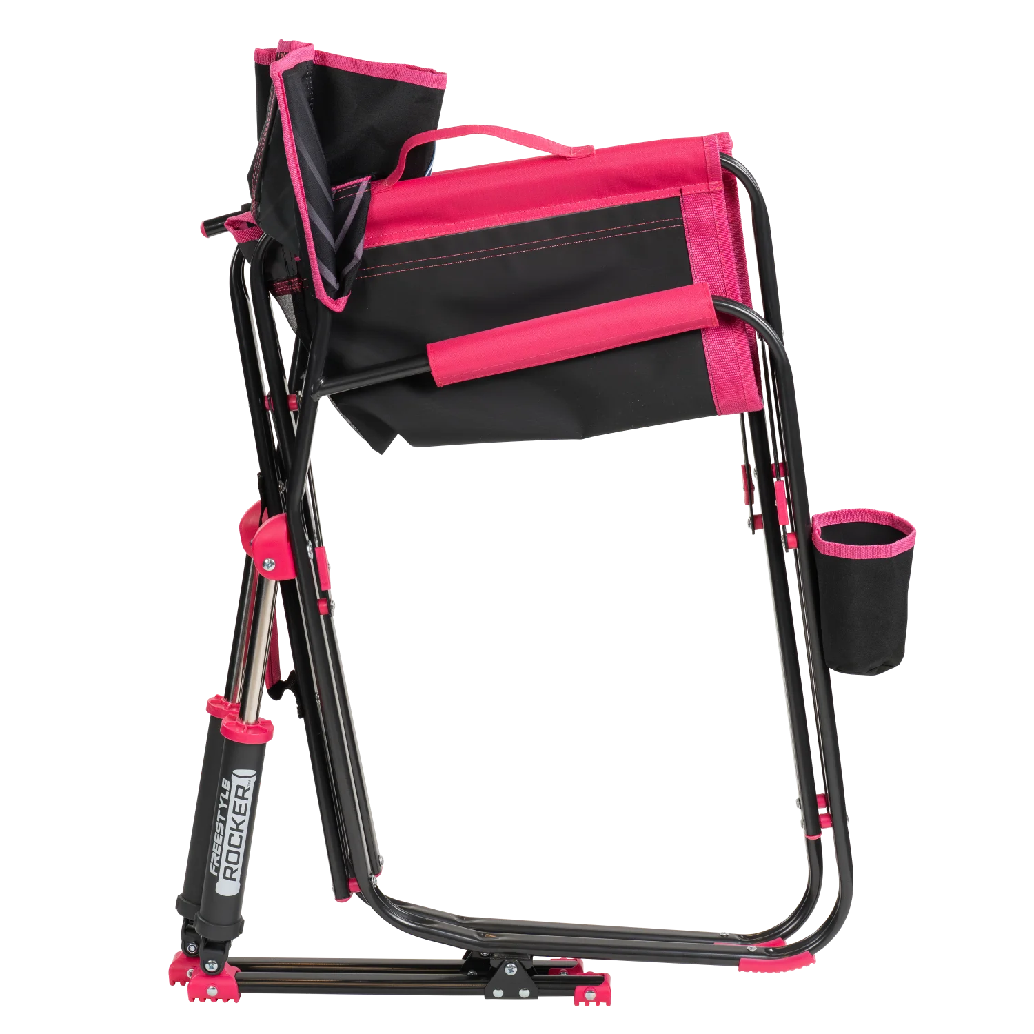 Side view of the folded Freestyle Rocker in pink shockwave.