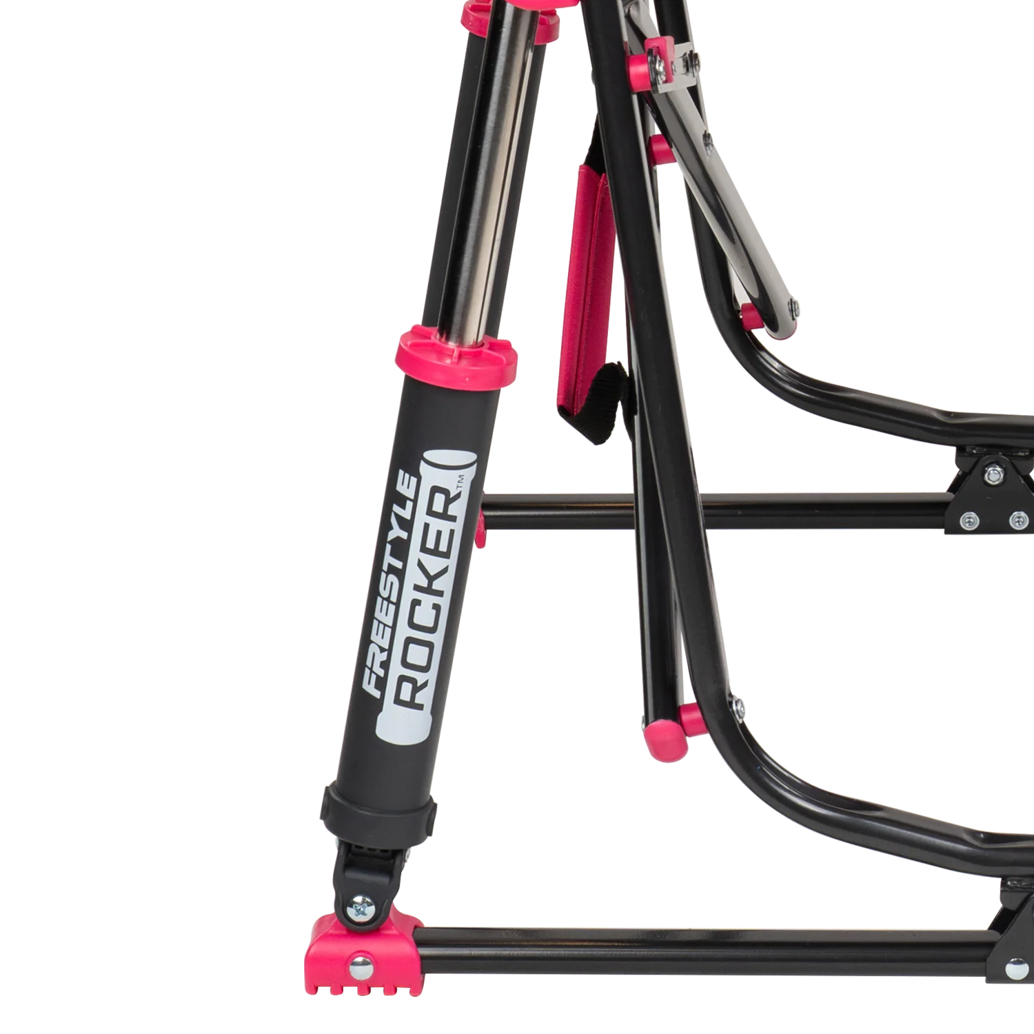 Close-up of the Spring-Action shocks on the pink shockwave Freestyle Rocker.