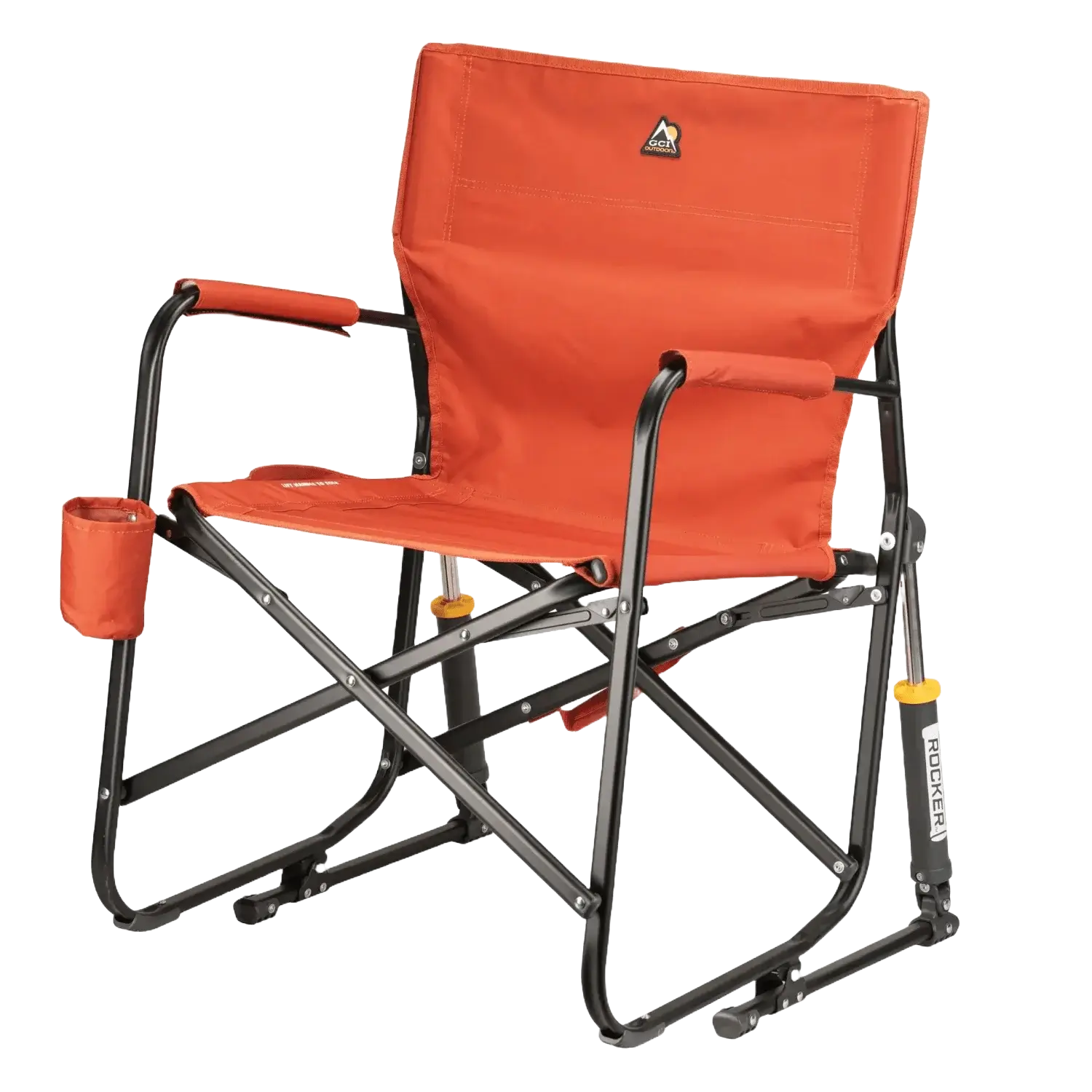 Side angle of freestyle rocker in pumpkin spice color.