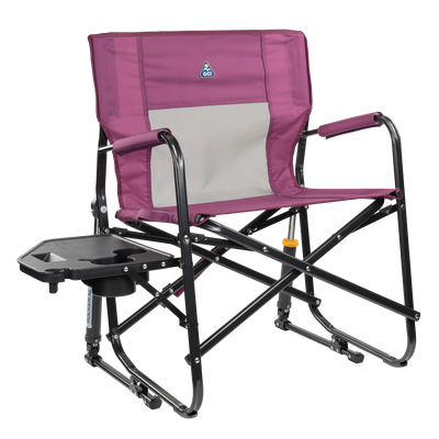 Front right view of the berry Freestyle Rocker XL with Side Table with the side table folded out.