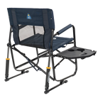 Back right view of the indigo Freestyle Rocker XL with Side Table with the side table folded out.