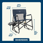 Dimension overview of the Freestyle Rocker XL with Side Table, showing labeled seat height, width, depth, and back height.