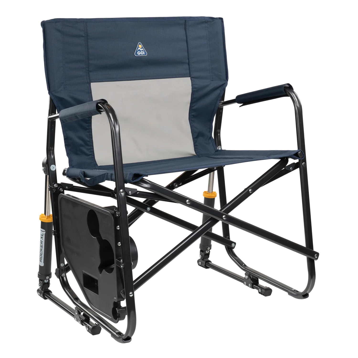 Front right view of the indigo Freestyle Rocker XL with Side Table.