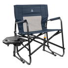 Front right view of the indigo Freestyle Rocker XL with Side Table with the side table folded out.