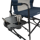 Close up view of the side table on the indigo Freestyle Rocker XL with Side Table.