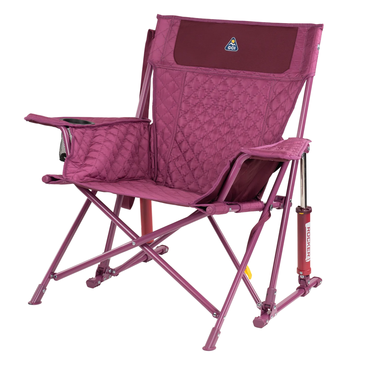 Front left view of the berry Kickback Insulated Rocker.