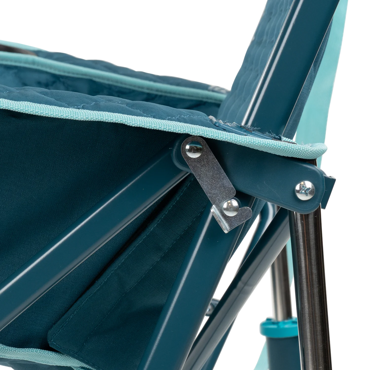Close up view of the safety lock on the teal Kickback Insulated Rocker.