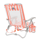Back right angle of the SideKick lounger in coral stripes.