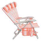 Side view of the recline positions on the SideKick lounger in coral stripes.