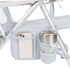 Close-up of the phone pocket and beverage holder on the SideKick lounger in heathered light blue.