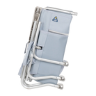 Side angle of the folded SideKick lounger in heathered light blue.