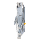 Front view of the folded SideKick lounger in heathered light blue.