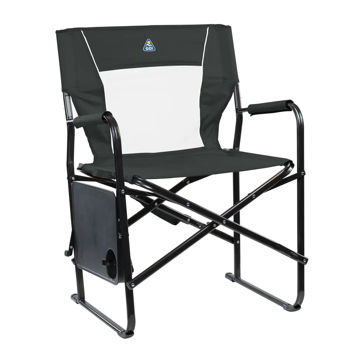 Slim Fold Director's Chair XL, Dark Charcoal, Front Right, Side Table Down