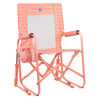 The front right side angle of the Coral Mosaic Stowaway Rocker.