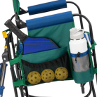 Versatile drink caddy on pickleball stowaway rocker.