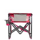 Folded down backrest on the pink flame waves Stowaway Rocker. 