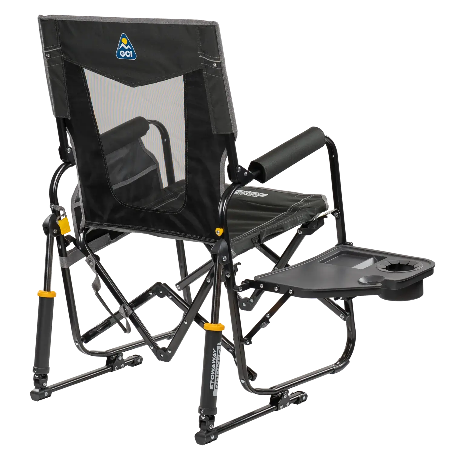 Stowaway Rocker with Side Table, Dark Charcoal, Back Right