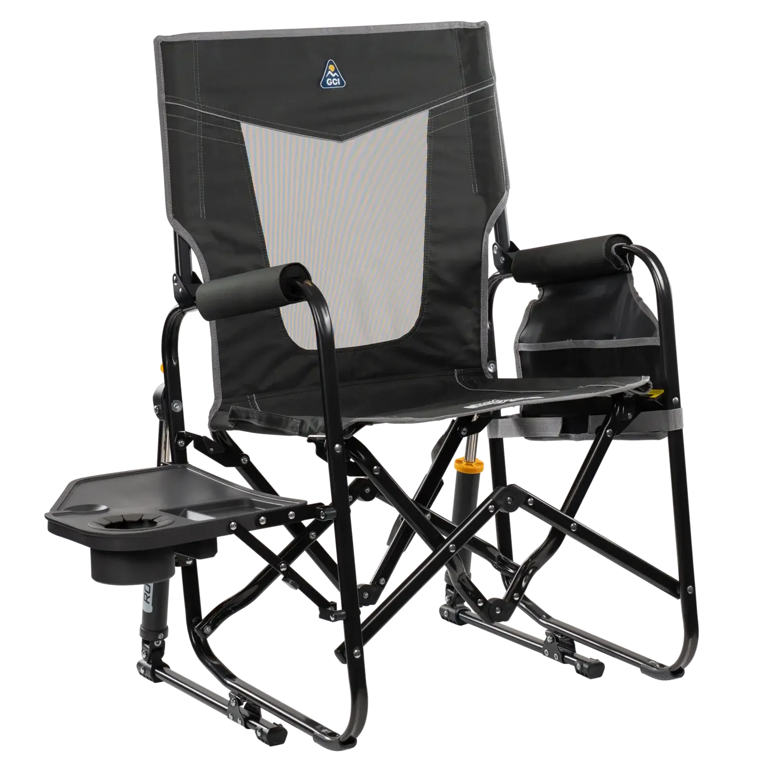 Stowaway Rocker with Side Table, Dark Charcoal, Front Right, Side Table Out