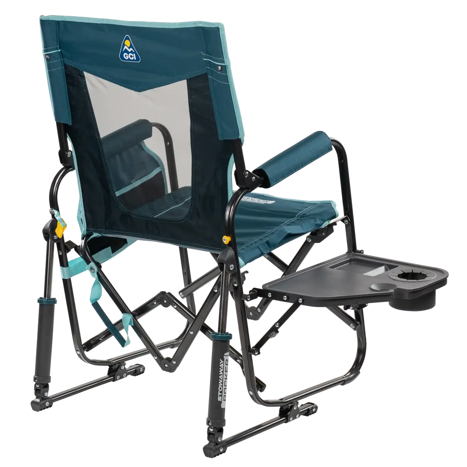 Stowaway Rocker with Side Table, Teal, Back Right