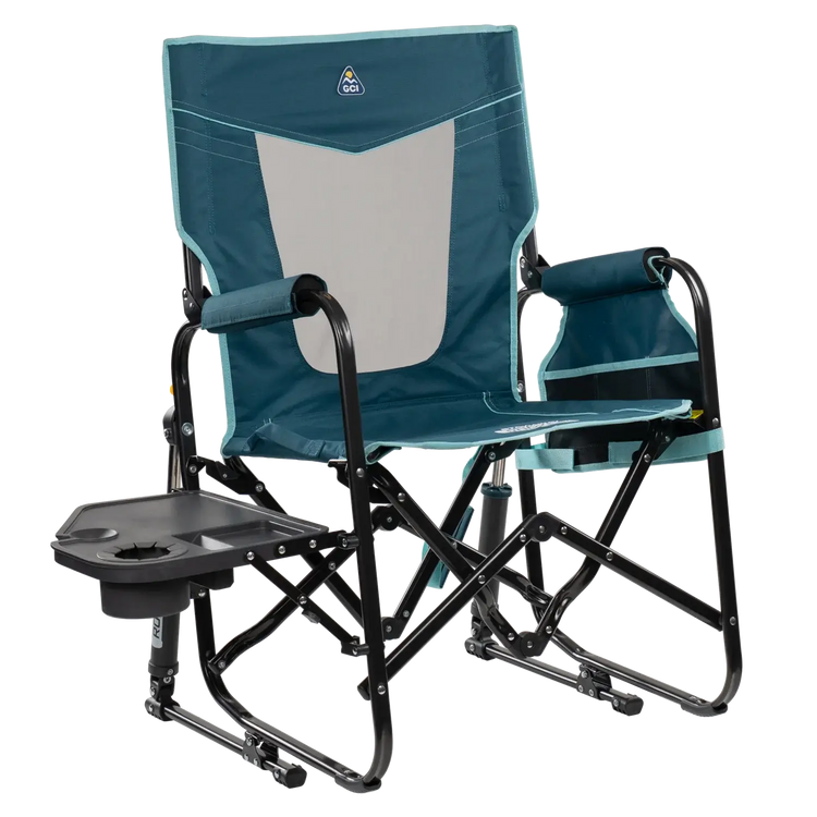Stowaway Rocker with Side Table, Teal, Front Right, Side Table Out