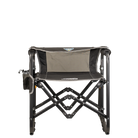 Folded backrest of the varsity black Stowaway Rocker. 