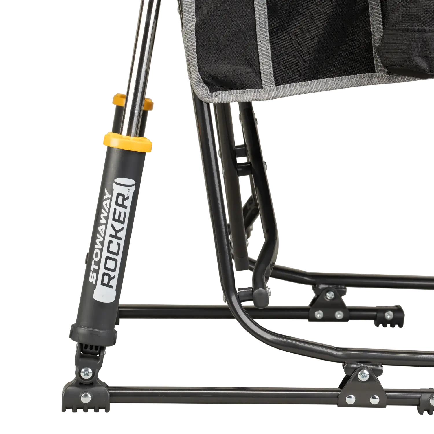 Spring-action rockers on the varsity black Stowaway Rocker.
