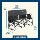 Dark Charcoal Tandem Rocker shown open, with seat height, width, depth, and total height labeled.