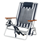 Front left angle of the TidalDrift lounger in indigo stripes.