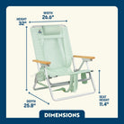 Dimension overview of the TidalDrift in pastel green mosaic with labeled seat height, width, depth, and overall height.