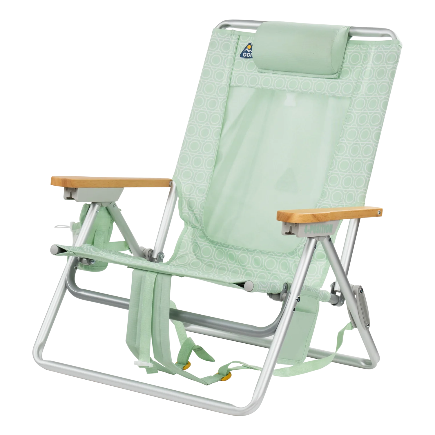 Front left angle of the TidalDrift lounger in pastel green mosaic.
