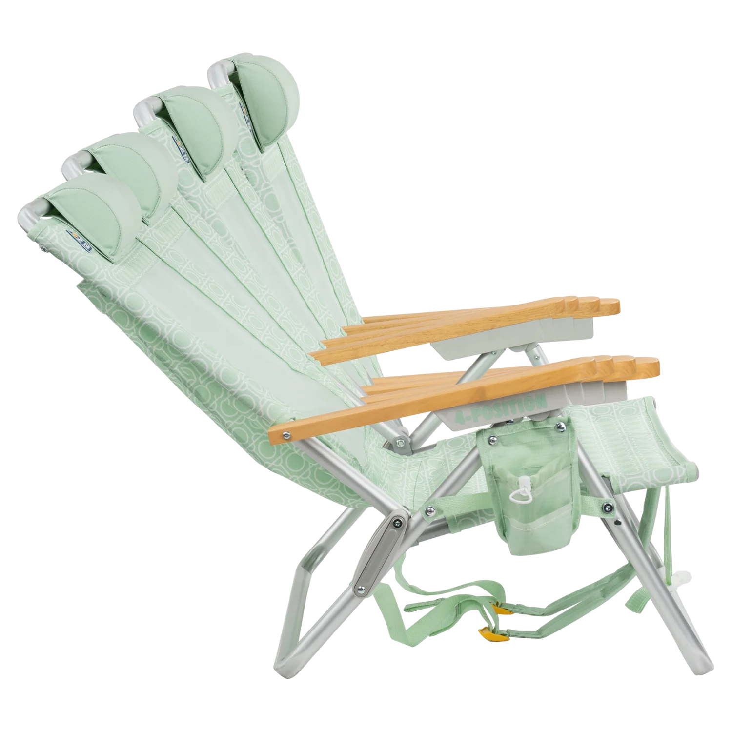 Side view of the recline positions on the TidalDrift lounger in pastel green mosaic.