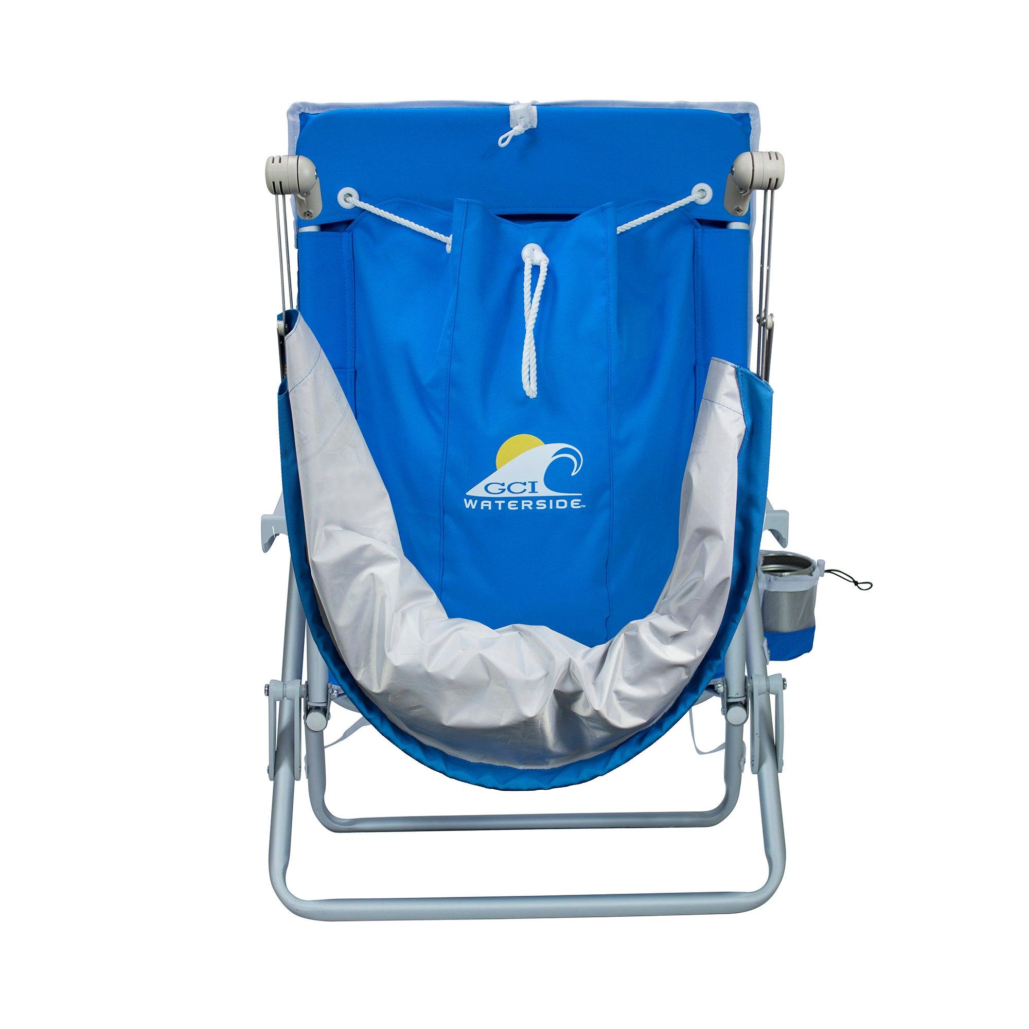 SunShade Backpack Beach Chair, Saybrook Blue, Folded